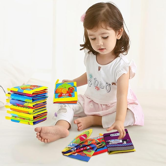 Intellibaby 6-Book Set – Soft Sensory Cloth Books for Babies, Crinkle Sound & Washable, Early Learning Themes Animals,Fruits,Numbers,Non-Toxic & Educator Recommended,Gift for Babies & Toddlers