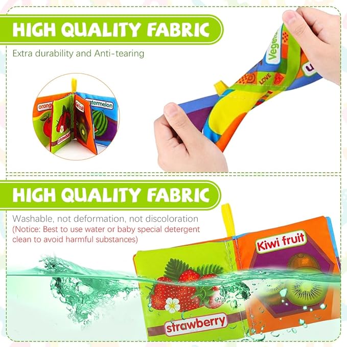 Intellibaby 6-Book Set – Soft Sensory Cloth Books for Babies, Crinkle Sound & Washable, Early Learning Themes Animals,Fruits,Numbers,Non-Toxic & Educator Recommended,Gift for Babies & Toddlers
